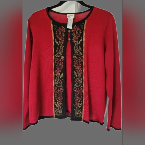 Koret Sweaters - Koret Westminster Women's 2 in 1 Cardigan Sweater Acrilic/Wool Red Embroidered M